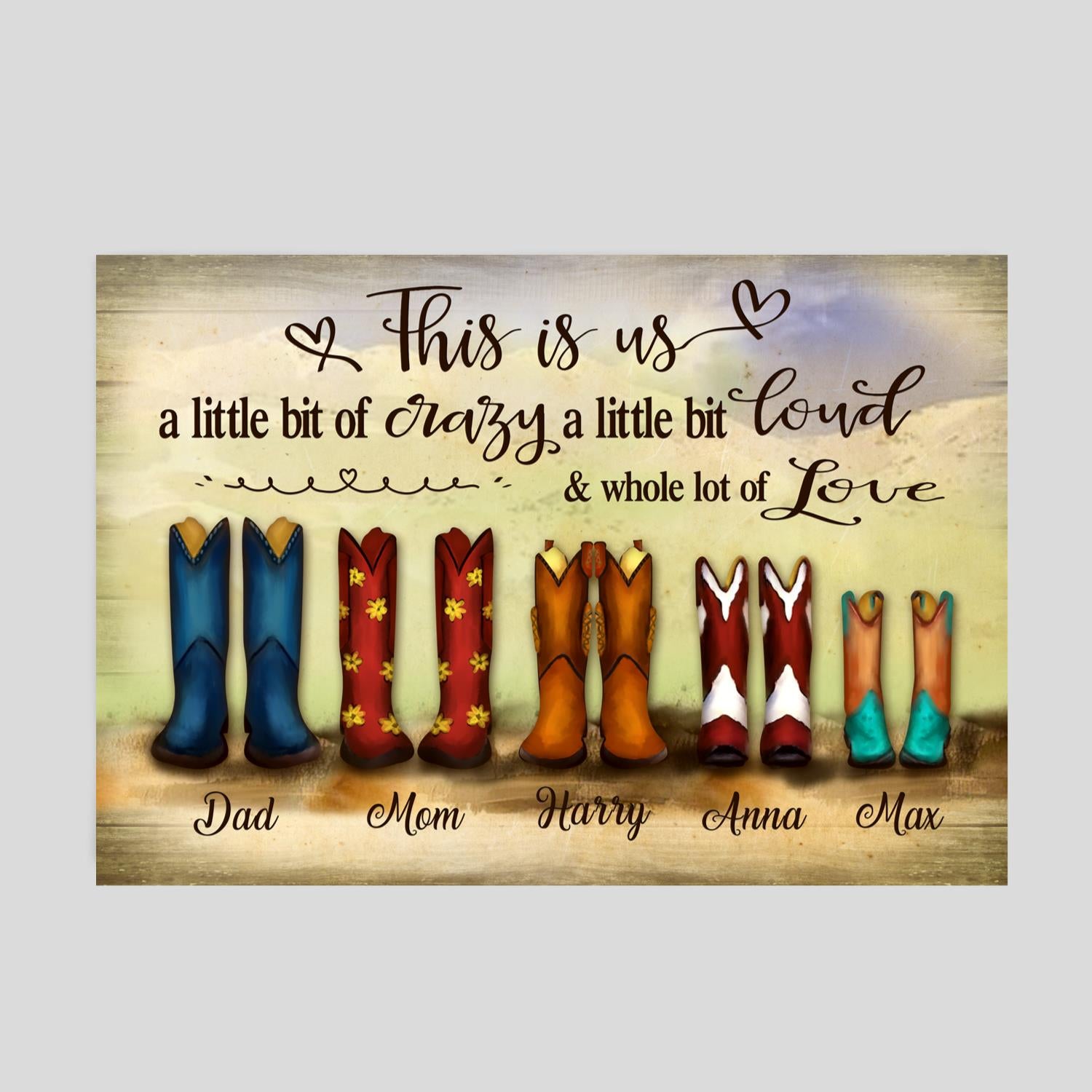 Customized Canvas Poster Wall Art Family Gift Country Boots