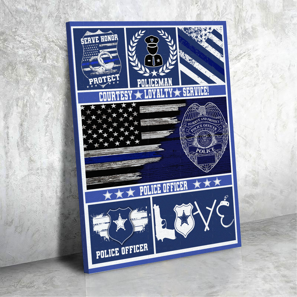 CustomsPig Custom Name Badge Number Police Officer Thin Blue Line American Flag Digital File/ Poster/ Canvas