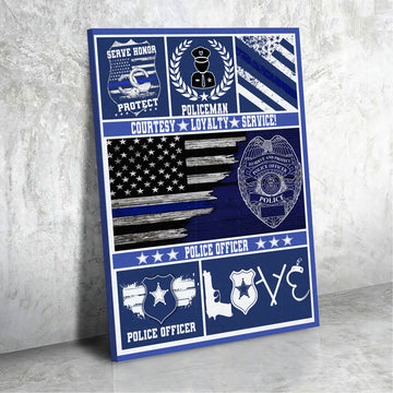 CustomsPig Custom Name Badge Number Police Officer Thin Blue Line American Flag Digital File/ Poster/ Canvas