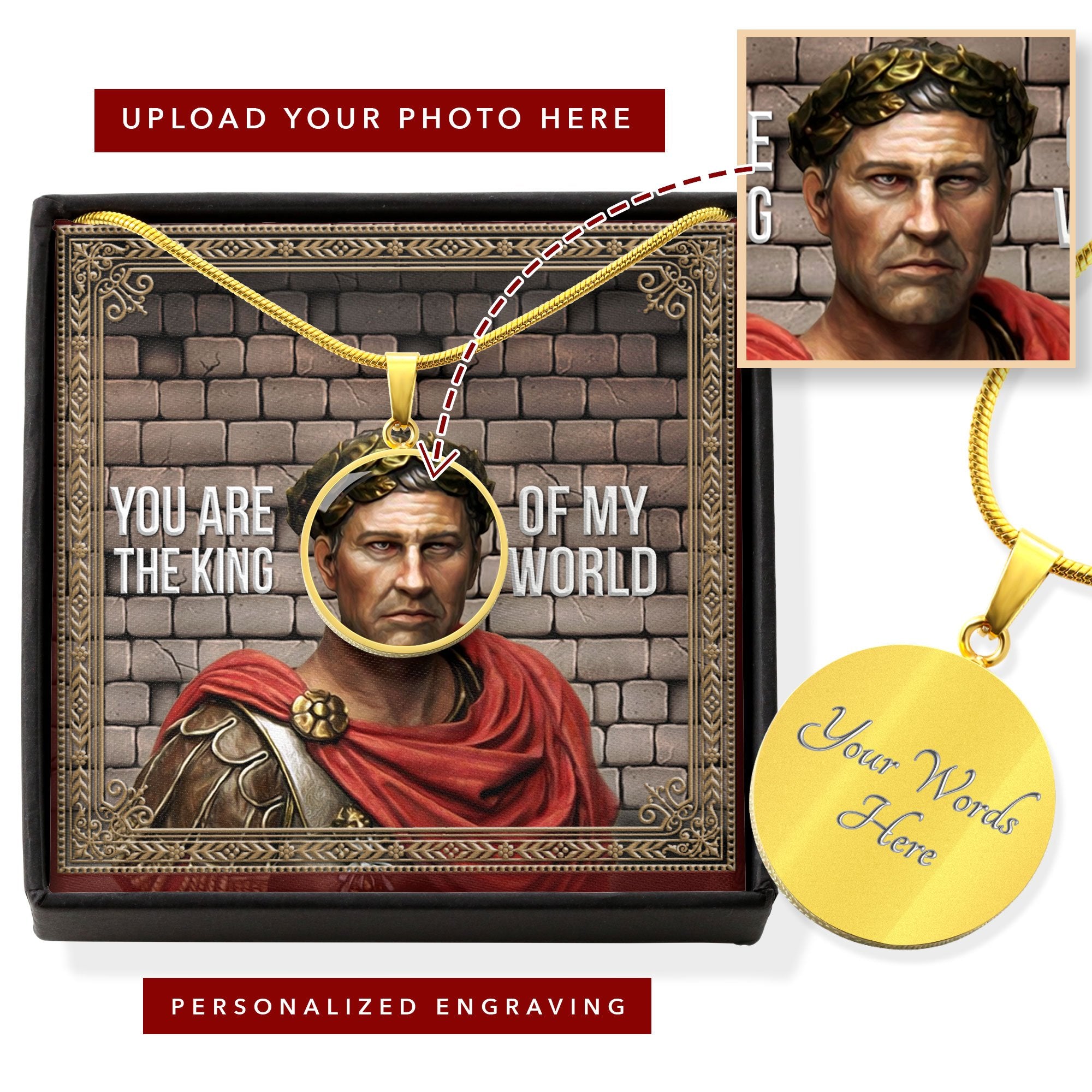 Caesar Augustus Customized Photo Circle Pendant with POD Message Card