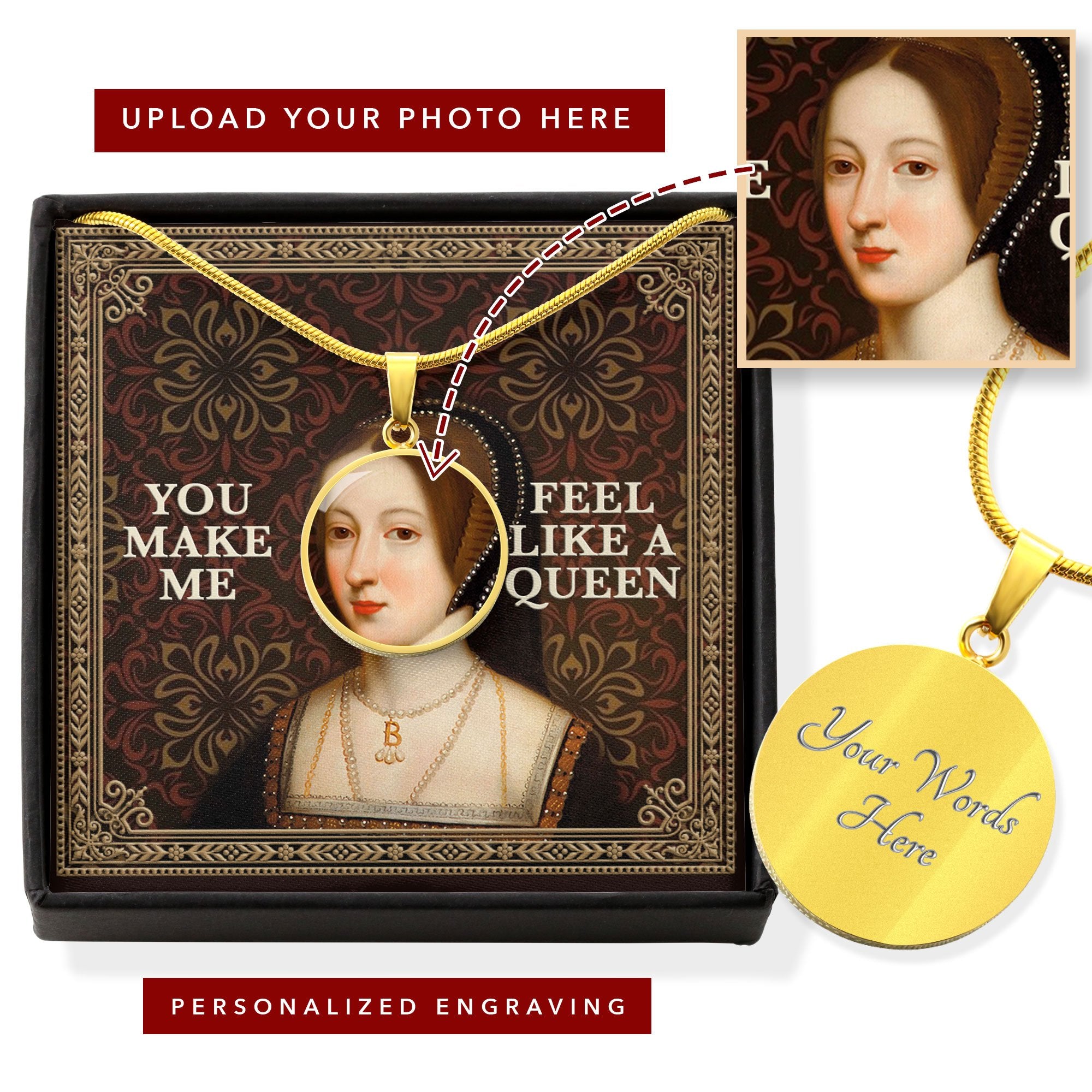 Customized Face Photo Queen Anne Boleyn Customized Photo Circle Pendant with Message Card