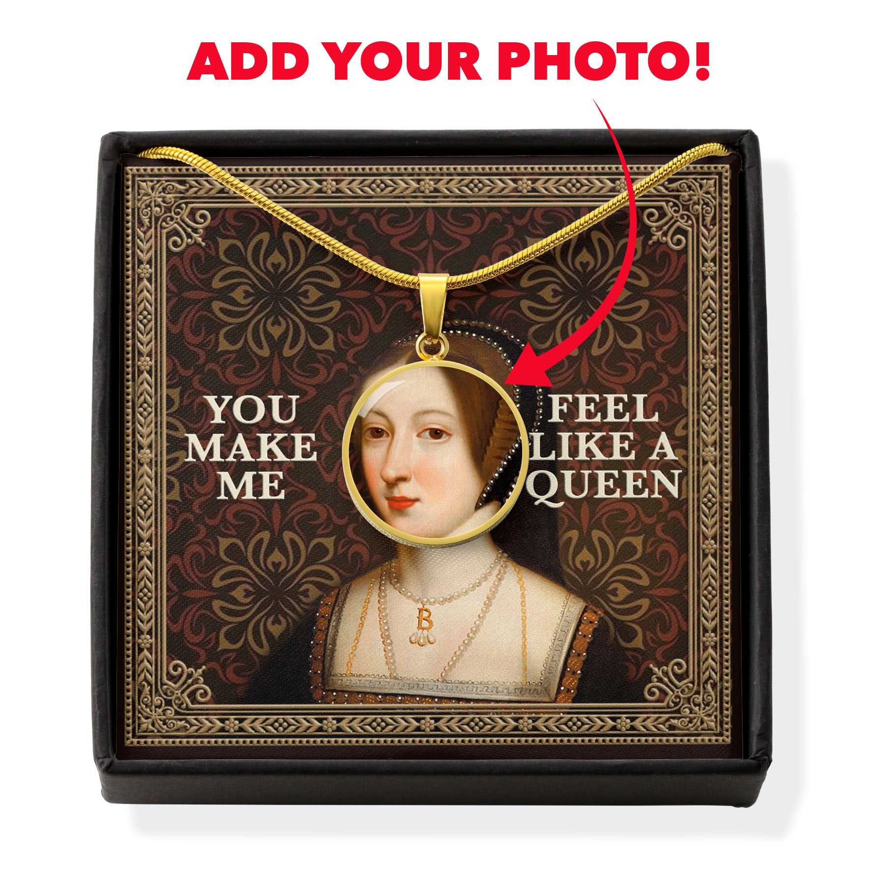 Customized Face Photo Queen Anne Boleyn Customized Photo Circle Pendant with Message Card