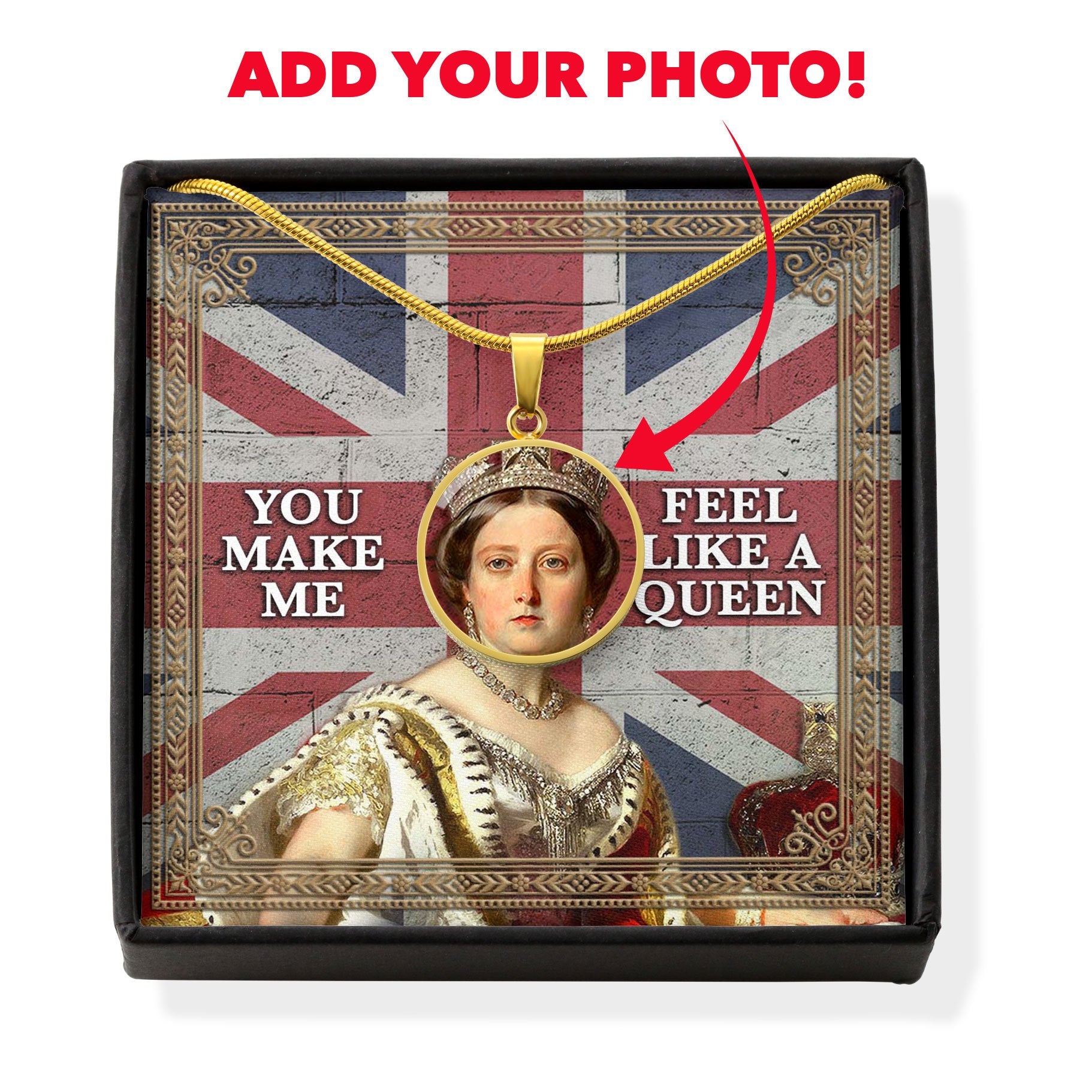 Personalised Face Portrait Queen Victoria You Are My Queen Circle Pendant With POD Message Card
