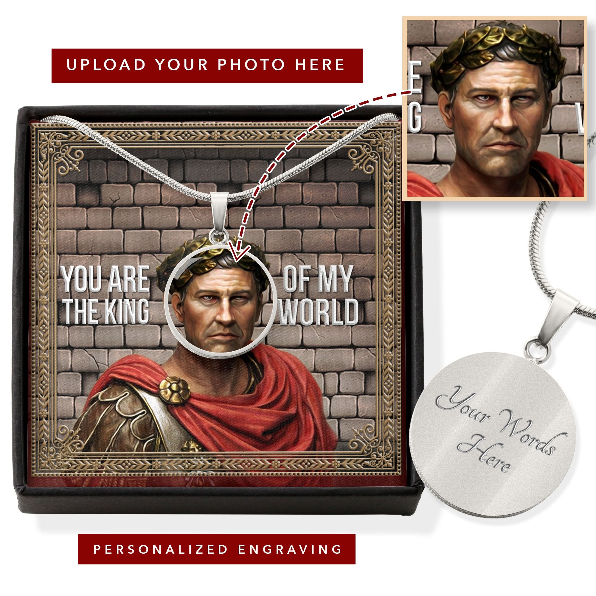 Caesar Augustus Customized Photo Circle Pendant with POD Message Card