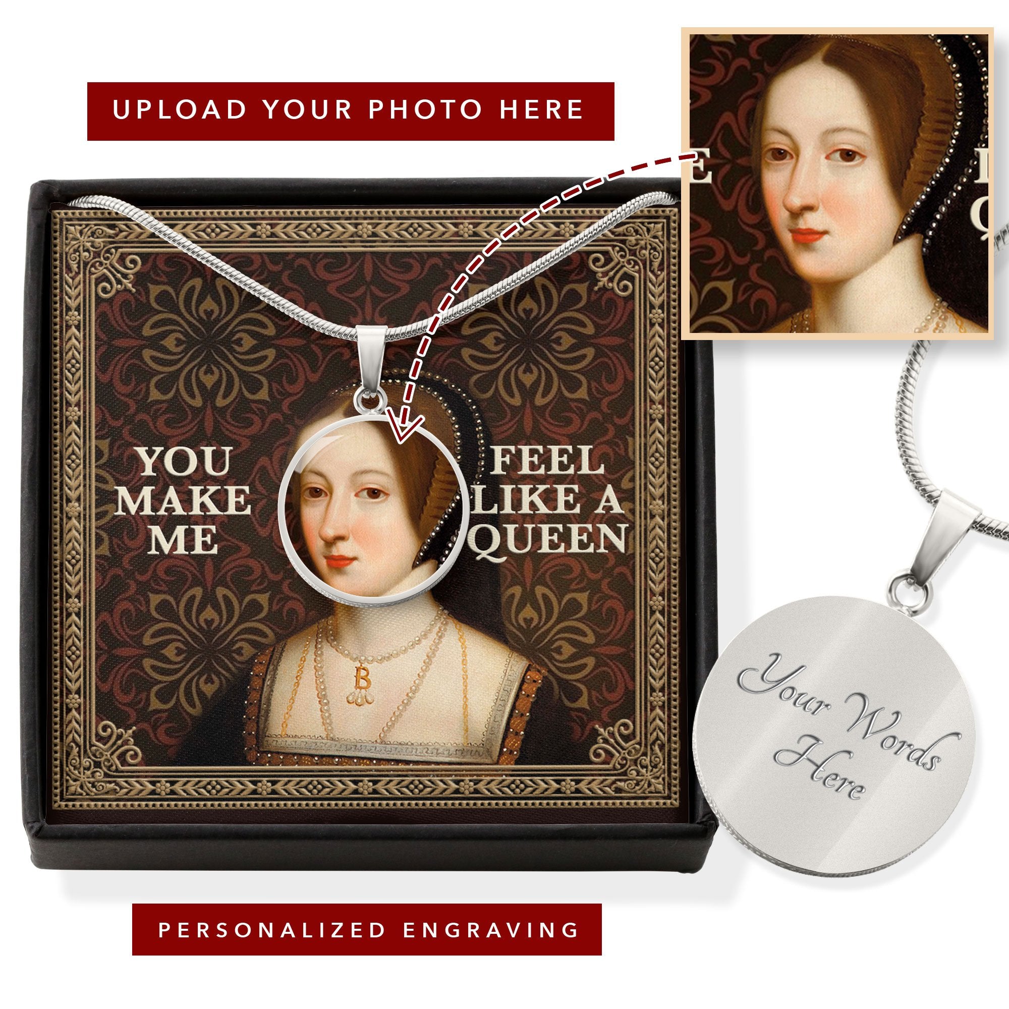 Customized Face Photo Queen Anne Boleyn Customized Photo Circle Pendant with Message Card