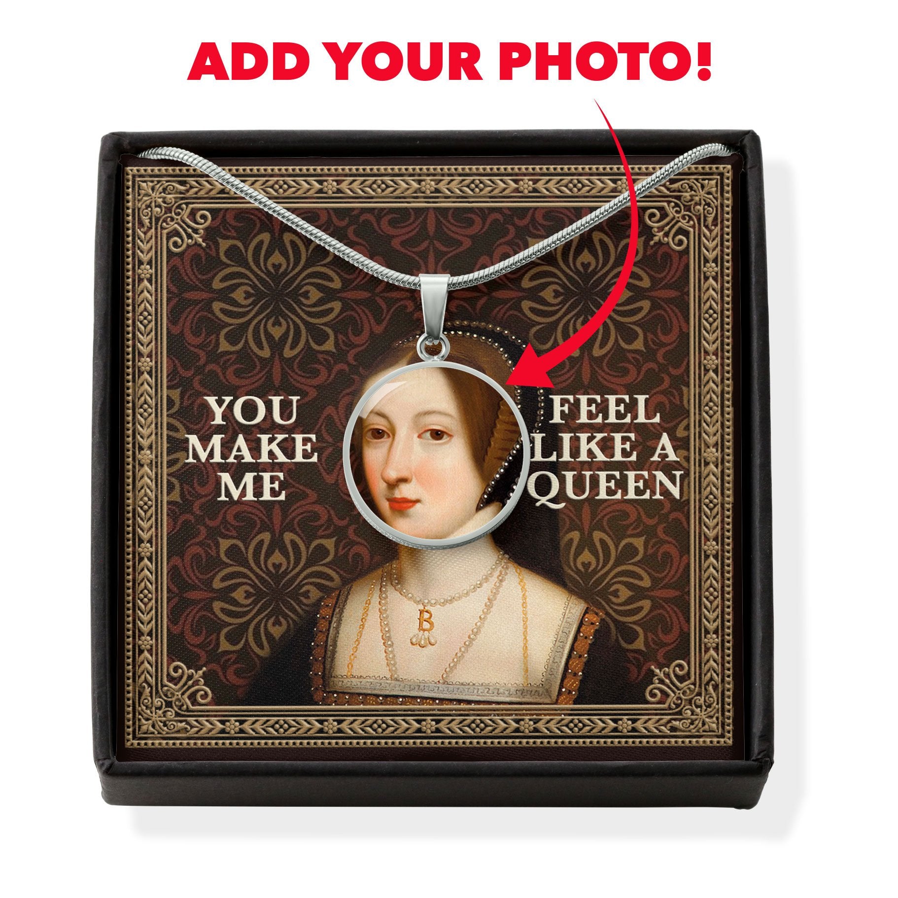Customized Face Photo Queen Anne Boleyn Customized Photo Circle Pendant with Message Card