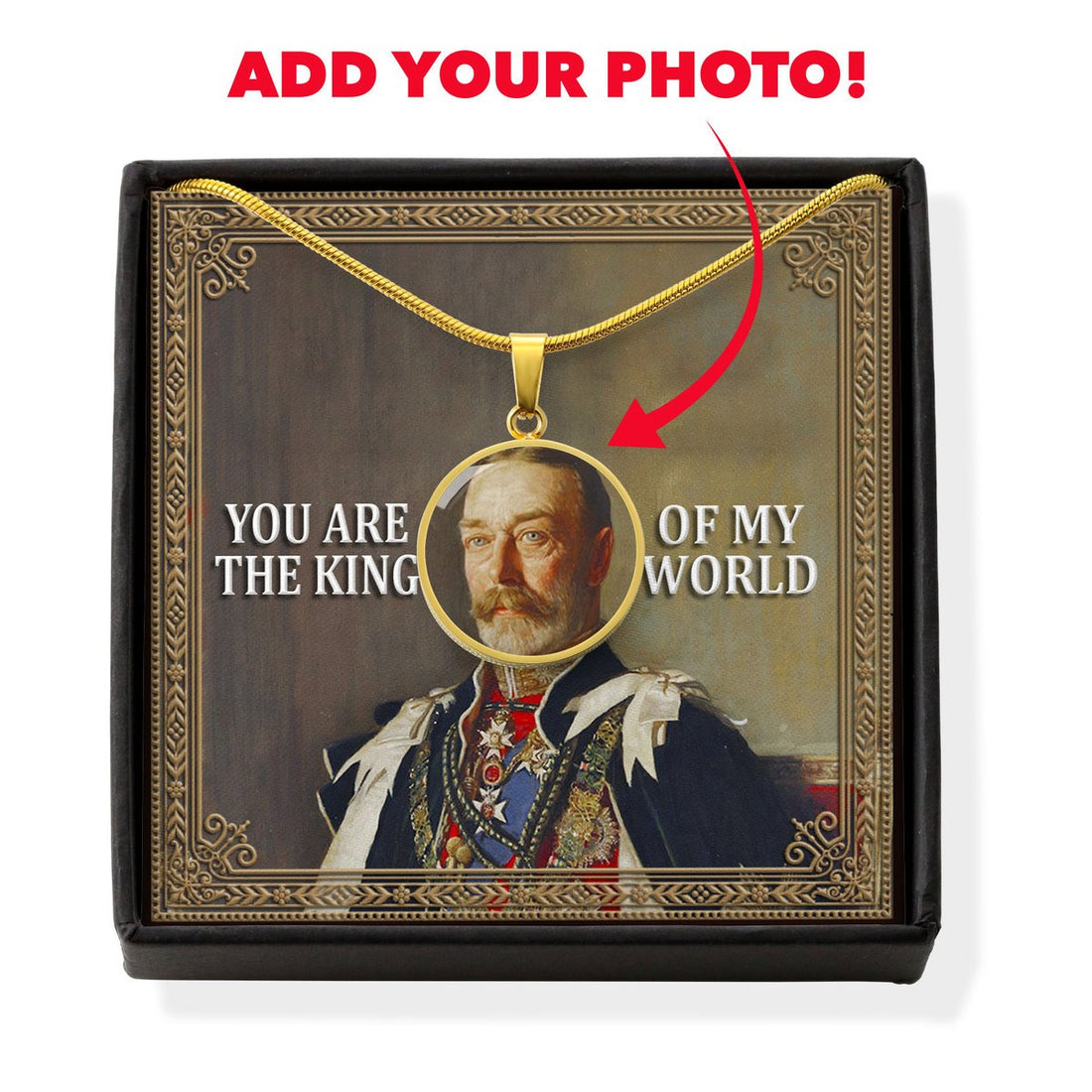 King George V Customized Photo Circle Pendant with POD Message Card
