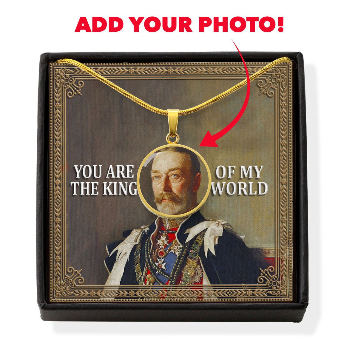 King George V Customized Photo Circle Pendant with POD Message Card