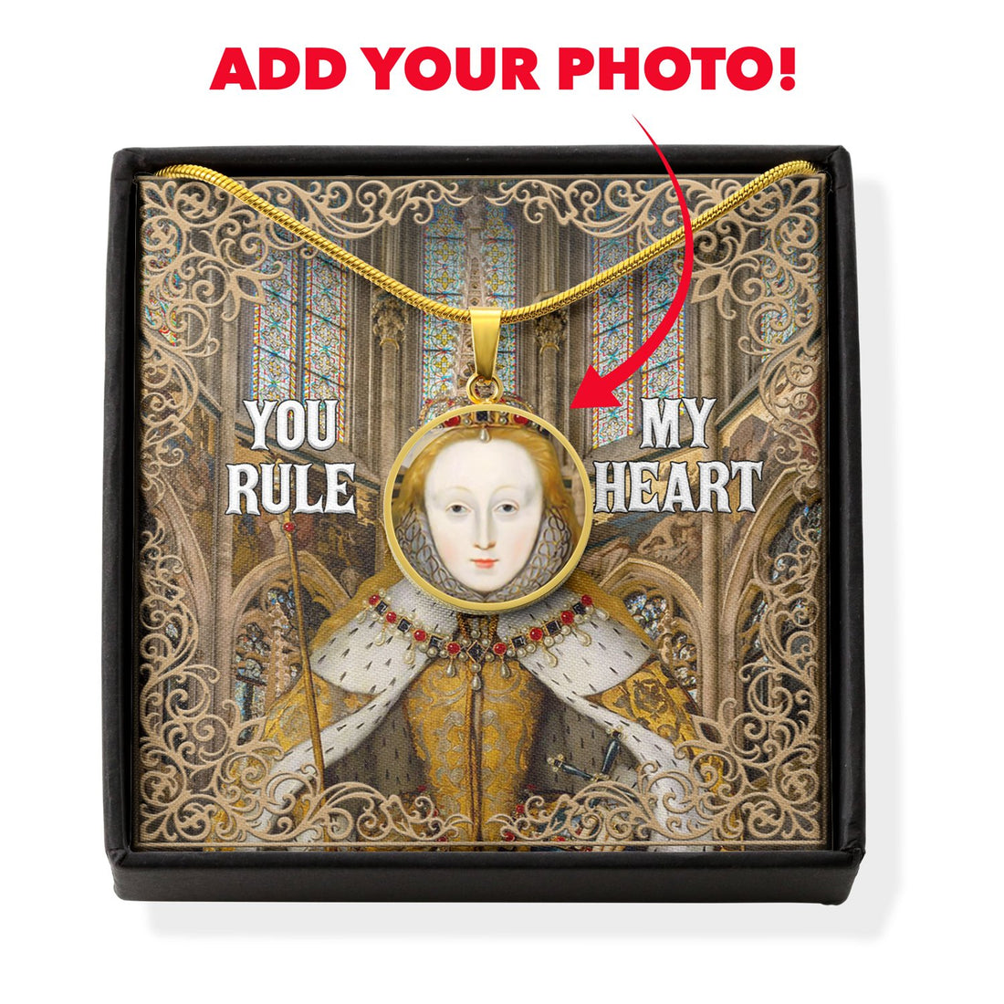 Queen Elizabeth You Rule My Heart Customized Photo Circle Pendant with POD Message Card