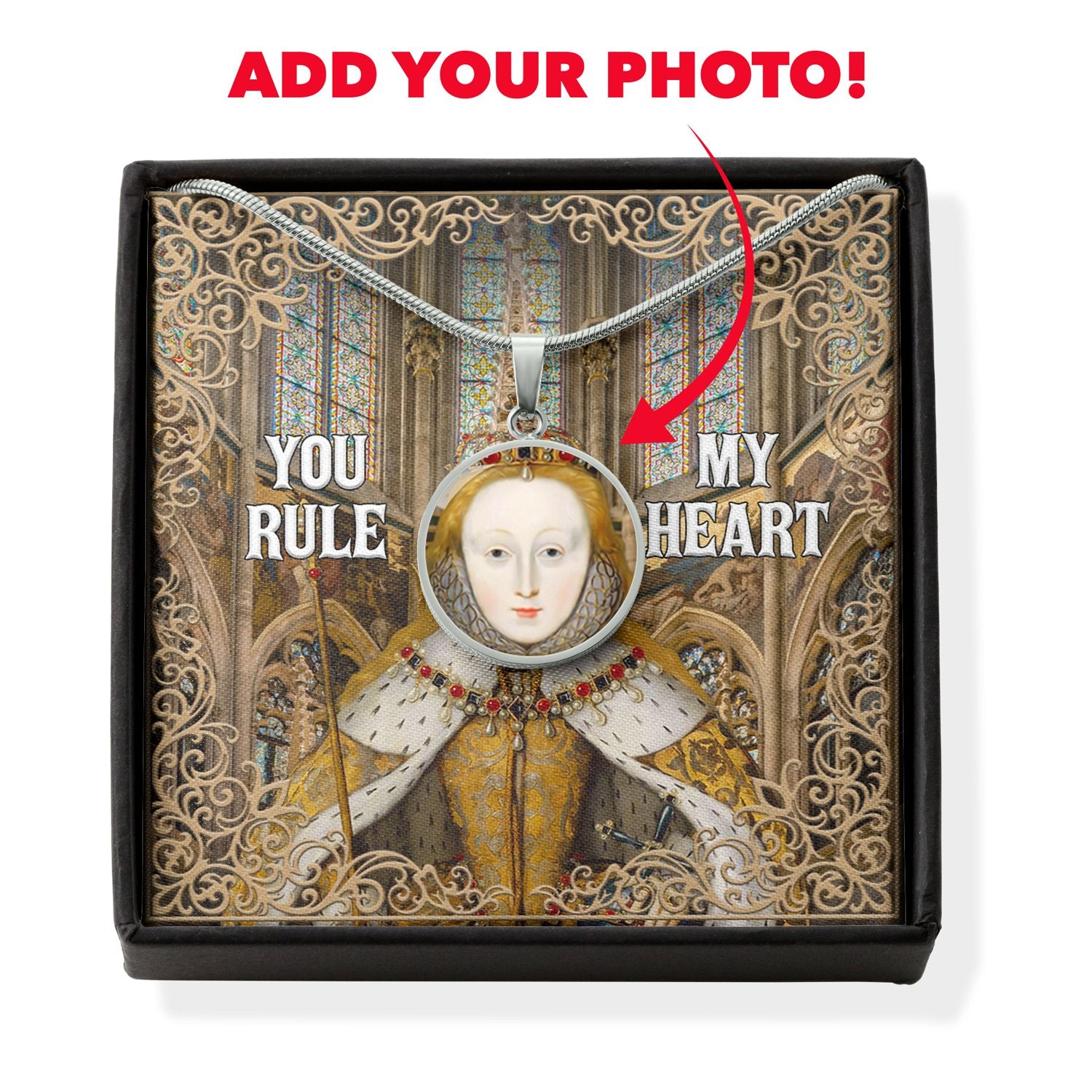 Queen Elizabeth You Rule My Heart Customized Photo Circle Pendant with POD Message Card