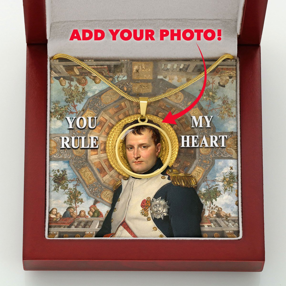 King Napoleon You've Conquered My Heart Customized Photo Circle Pendant with POD Message Card