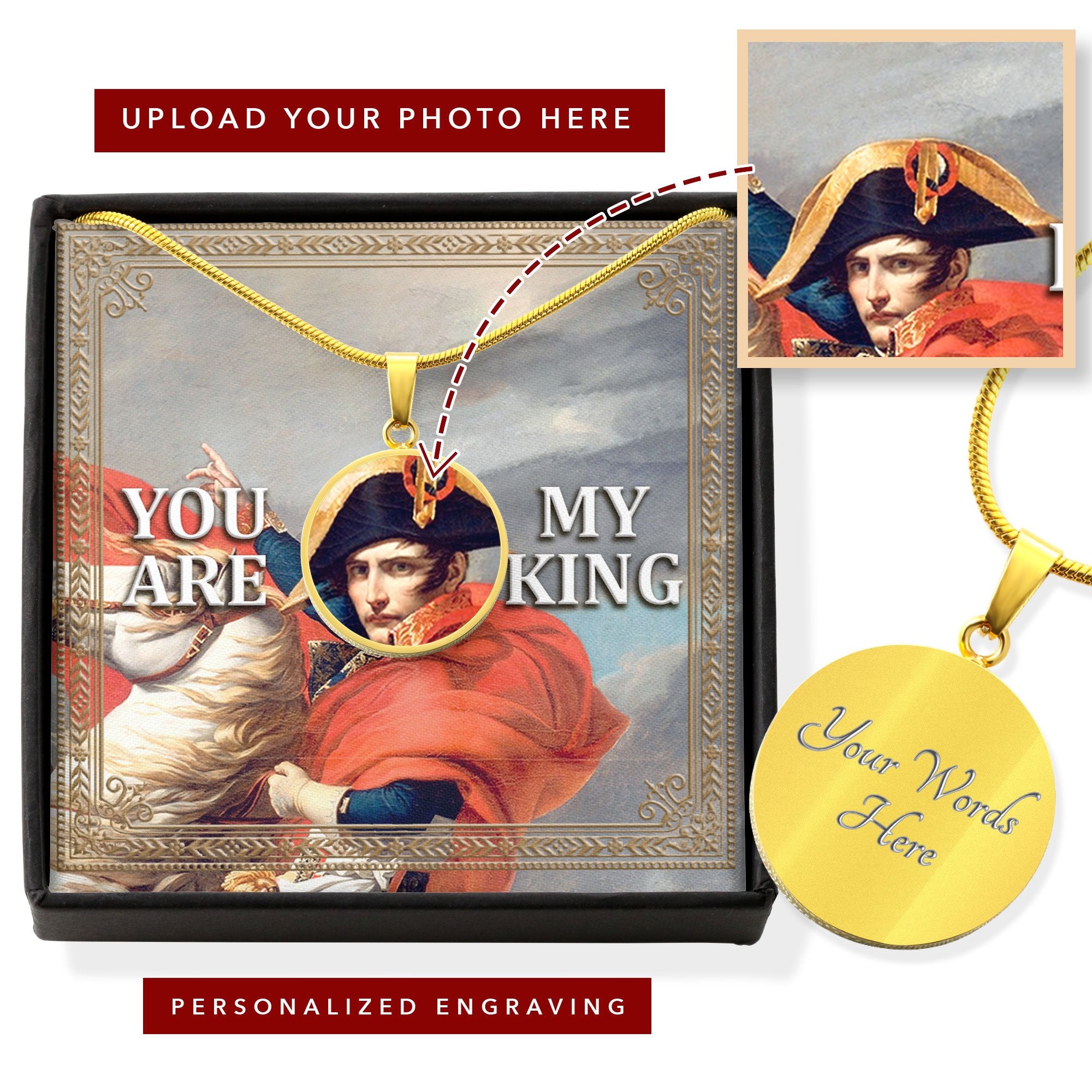 Napoléon Bonaparte Customized Photo Circle Pendant With POD Message Card