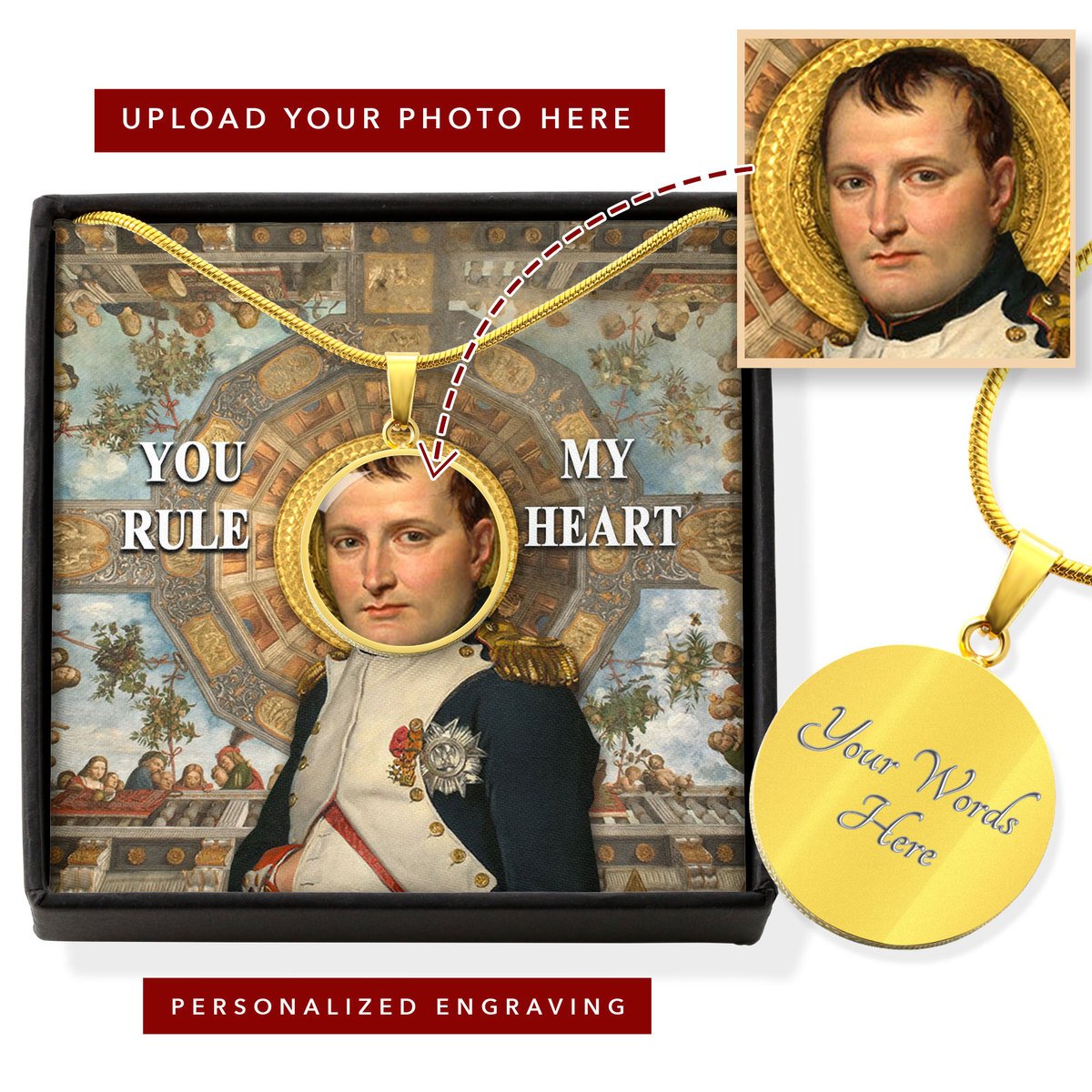 King Napoleon You've Conquered My Heart Customized Photo Circle Pendant with POD Message Card