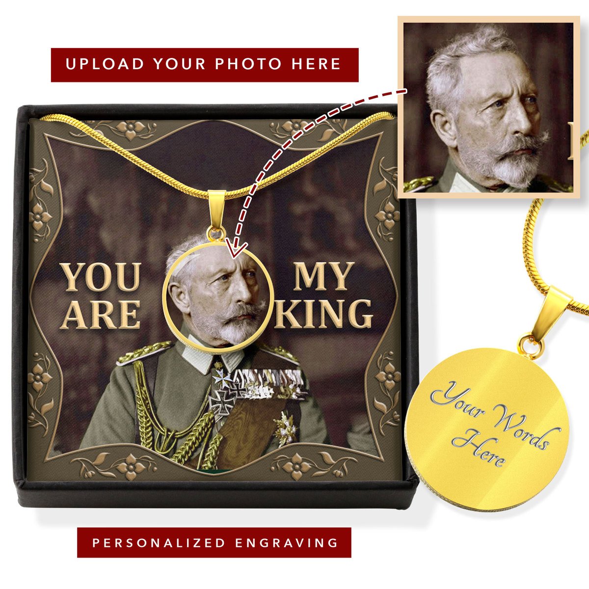 Wilhelm II Customized Photo Circle Pendant with POD Message Card