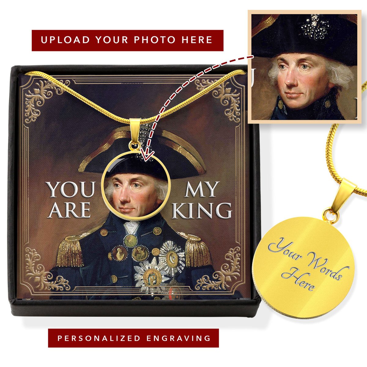 Horatio Nelson 1st Customized Photo Circle Pendant with POD Message Card