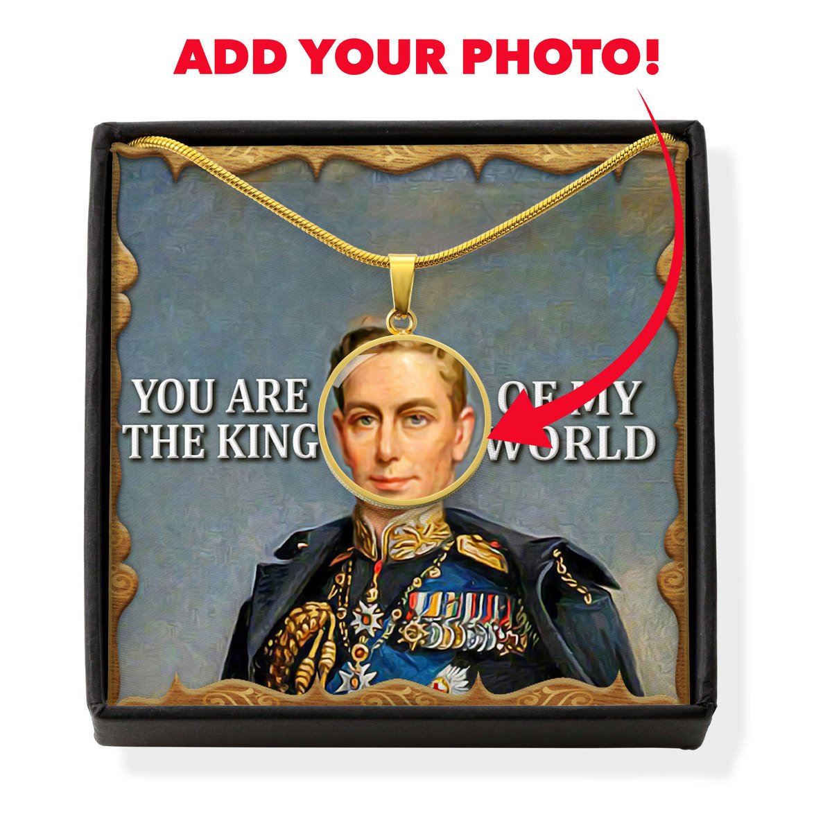King George V Customized Photo Circle Pendant Jewelry With Message Card