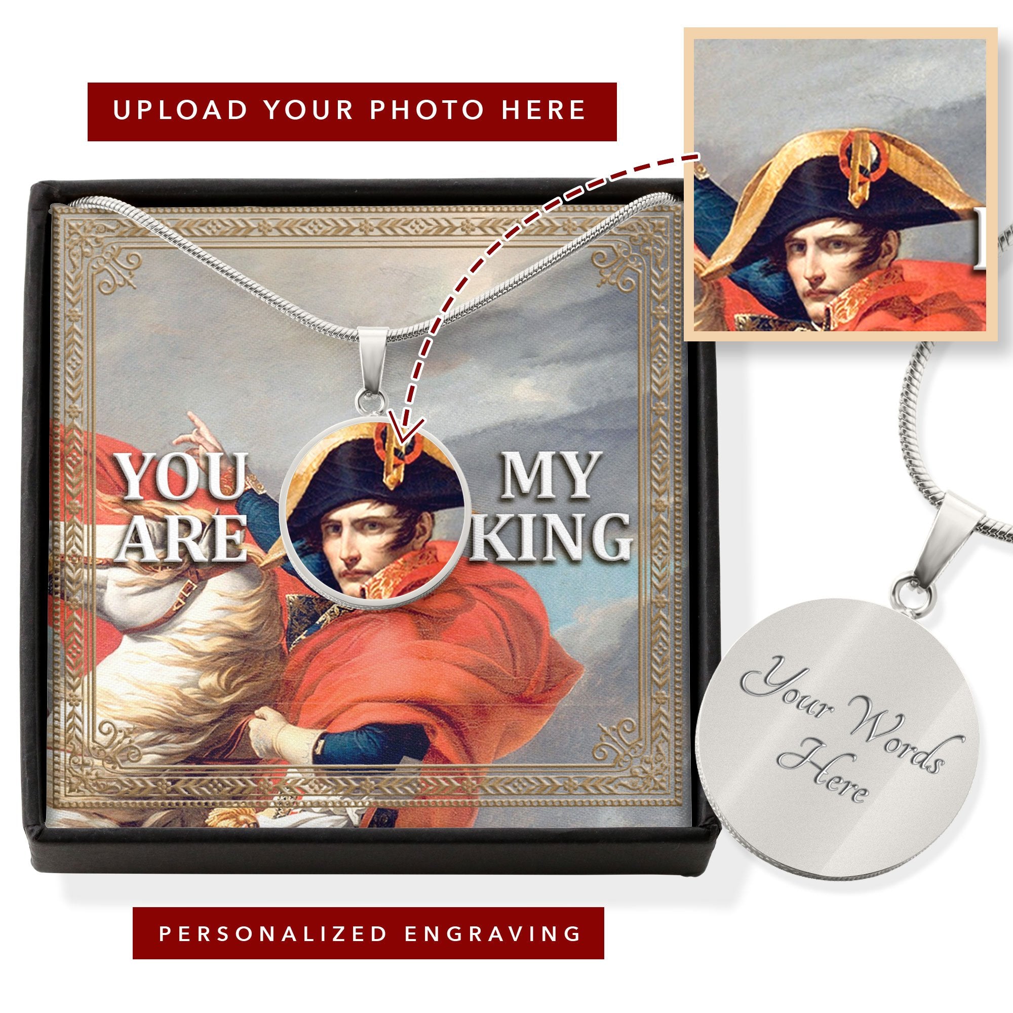 Napoléon Bonaparte Customized Photo Circle Pendant With POD Message Card