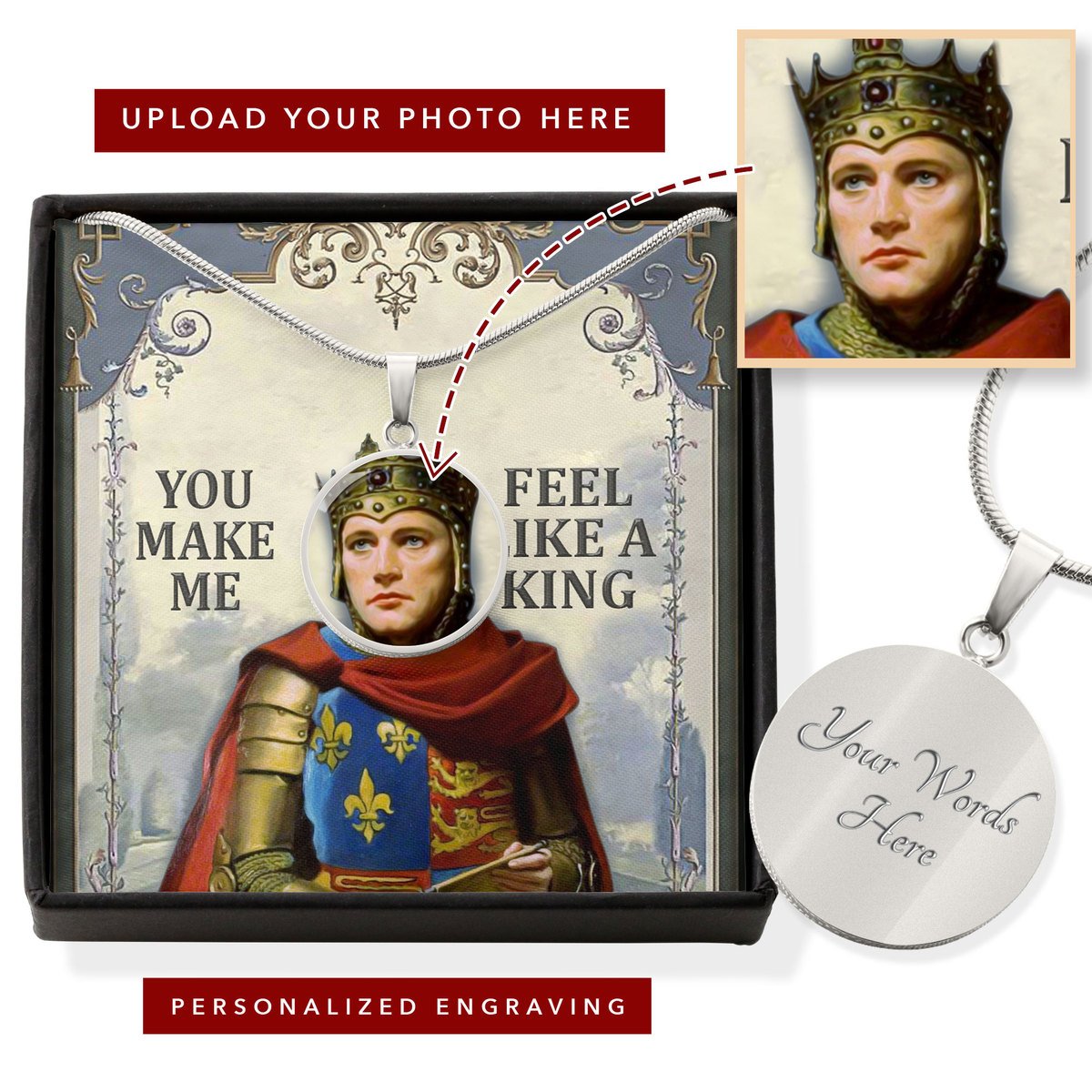 Henry V Customized Photo Circle Pendant With POD Message Card