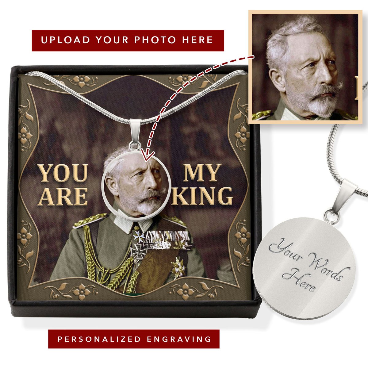 Wilhelm II Customized Photo Circle Pendant with POD Message Card