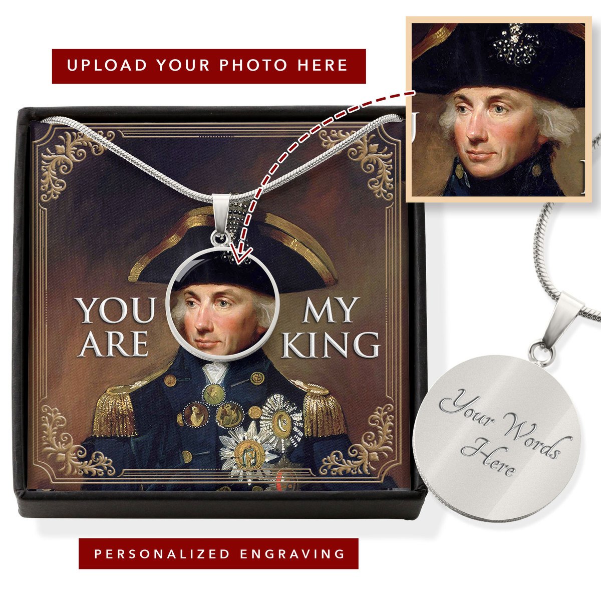 Horatio Nelson 1st Customized Photo Circle Pendant with POD Message Card