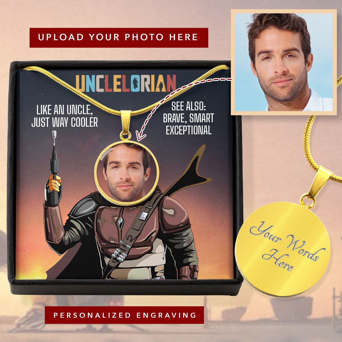 Unclelorian Customized Portrait Circle Pendant Box Luxury Necklace