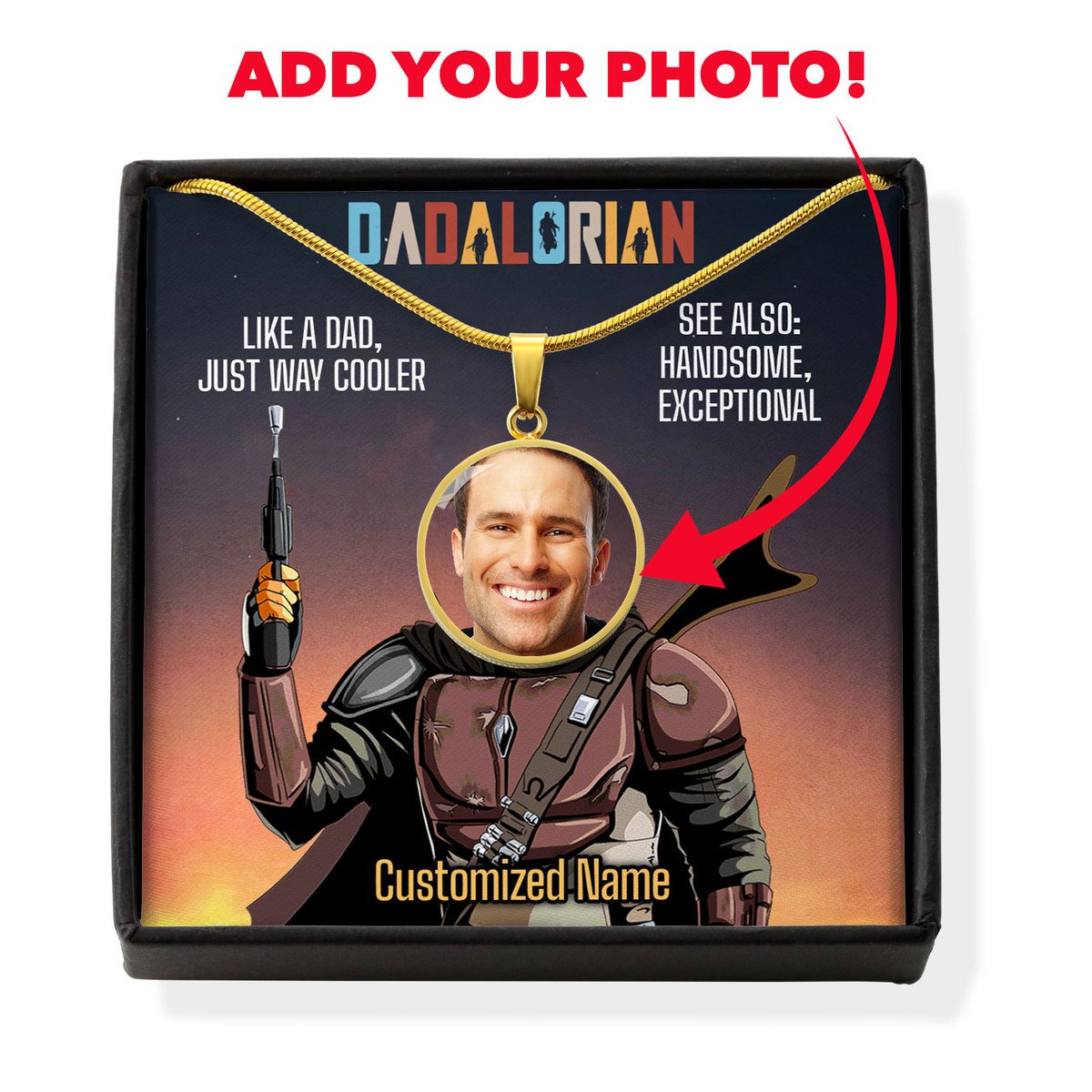 Dadalorian Custom Portrait Circle Pendant Box Necklace