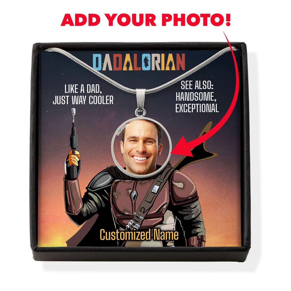Dadalorian Custom Portrait Circle Pendant Box Necklace