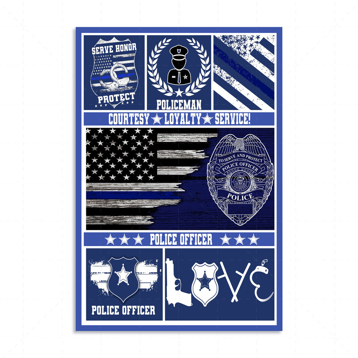 CustomsPig Custom Name Badge Number Police Officer Thin Blue Line American Flag Digital File/ Poster/ Canvas