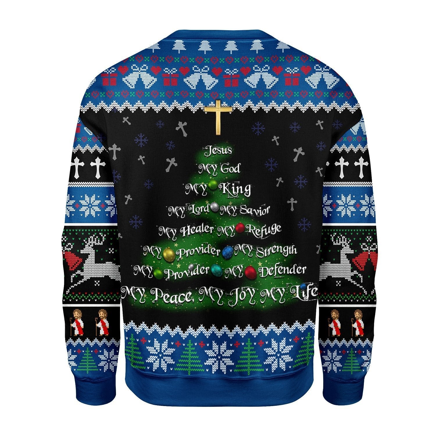 Gearhomies Christmas Unisex Sweater Jesus Christmas Tree Gold Cross 3D Apparel