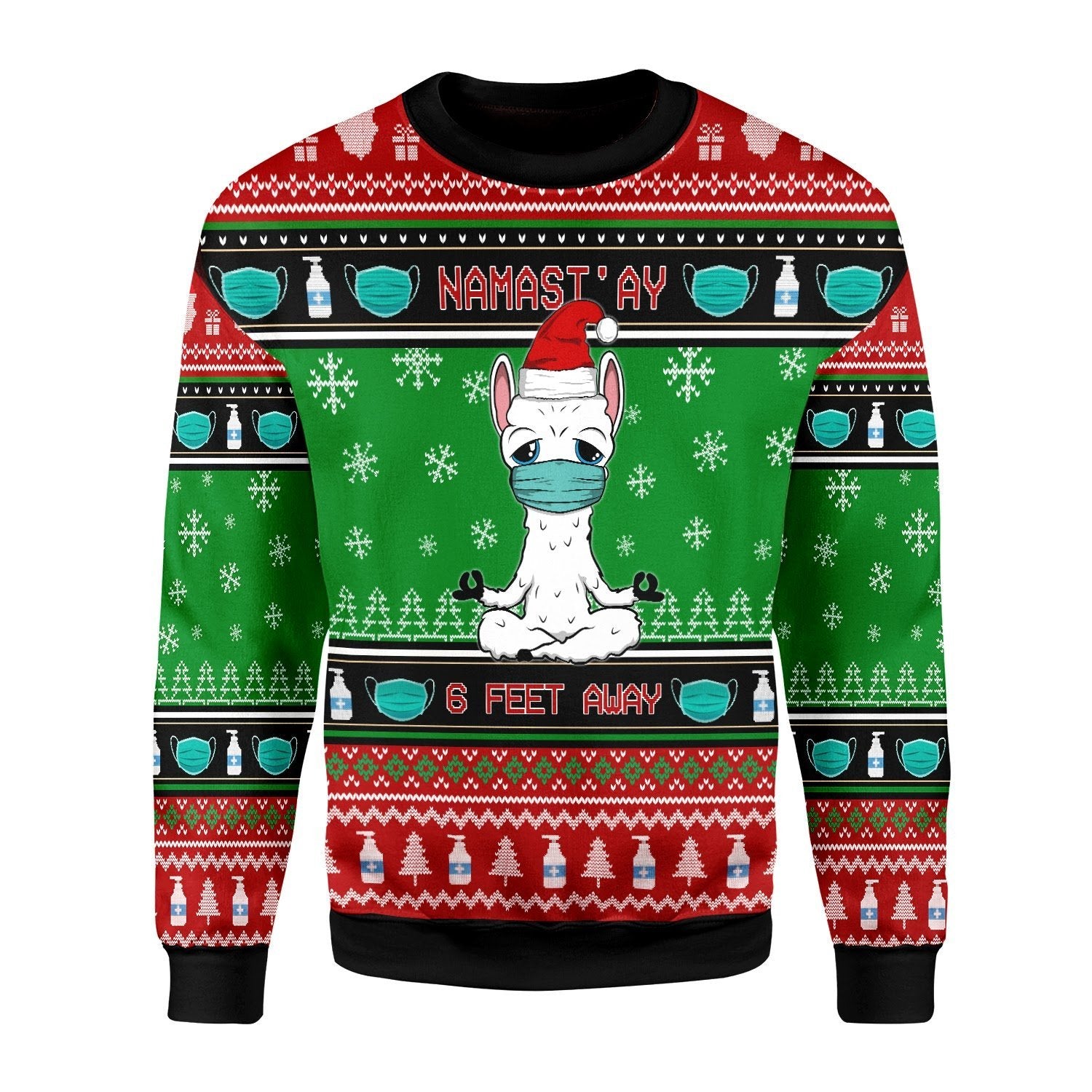 Gearhomies Christmas Unisex Sweater Namaste Stay 6 Feet Away Ugly Christmas 3D Apparel