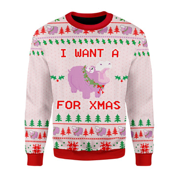 Customspig Christmas Sweater I Want A Hippopotamus For Xmas 3D Apparel