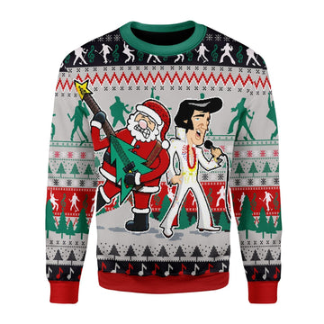 Customspig Christmas Sweater Elvis Presley With Santa 3D Apparel