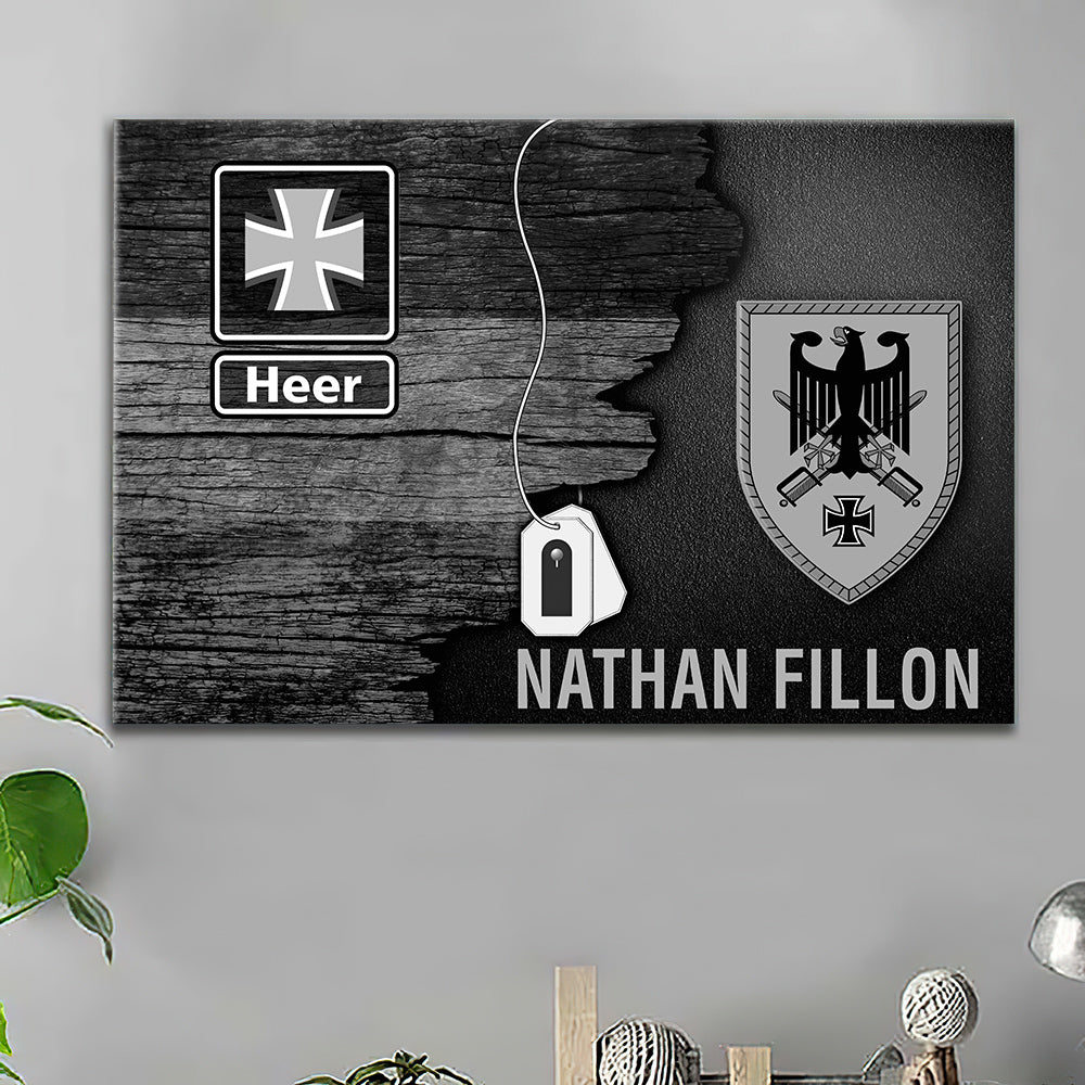 Personalized Rank and Name - Black/White German Flag With Heer Army Ranks/Insignia Digital File Canvas