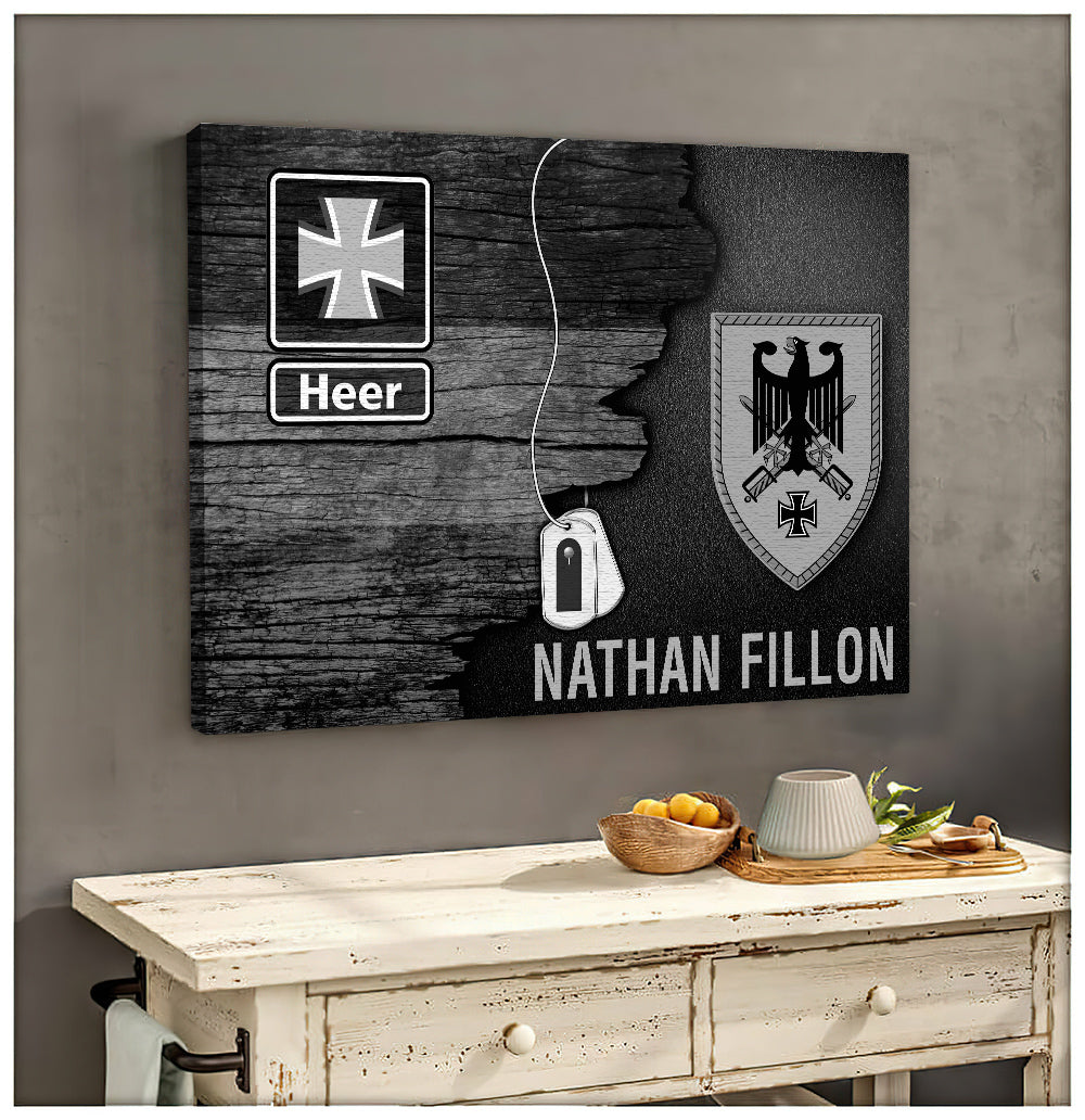 Personalized Rank and Name - Black/White German Flag With Heer Army Ranks/Insignia Digital File Canvas