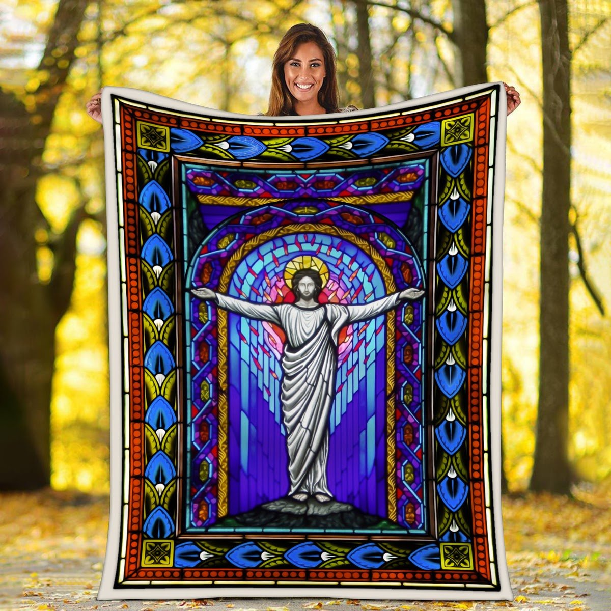 Customspig Blanket Jesus Stained Glass