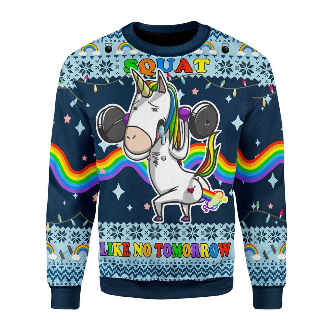 Gearhomies Christmas Unisex Sweater Unicorn Squat Like No Tomorrow 3D Apparel