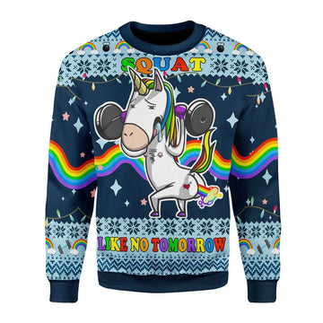 Gearhomies Christmas Unisex Sweater Unicorn Squat Like No Tomorrow 3D Apparel