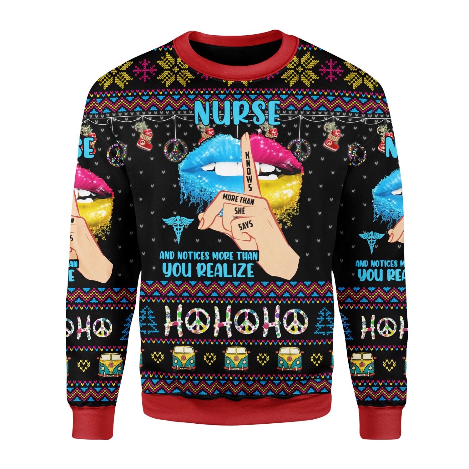 Customspig Christmas Sweater Nurse Life Hippie 3D Apparel