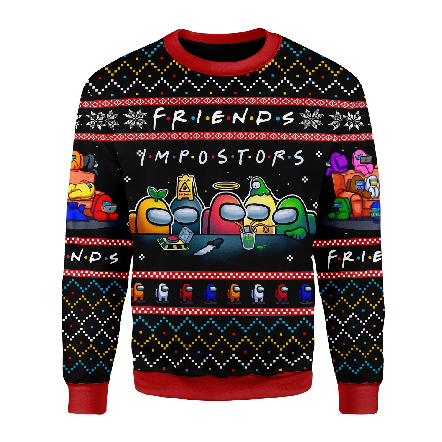 Customspig Christmas Sweater Among Us Imposter Friends 3D Apparel