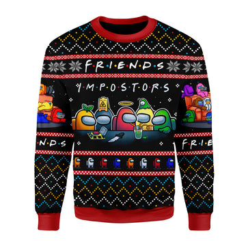 Customspig Christmas Sweater Among Us Imposter Friends 3D Apparel