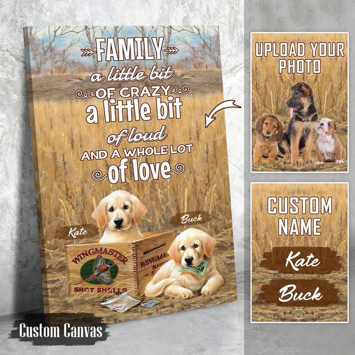 Personalized Photos Canvas Wall Art Wooden Pallet Family - A Little bit of Crazy - A Little bit of Loud - & A Whole Lot of Love