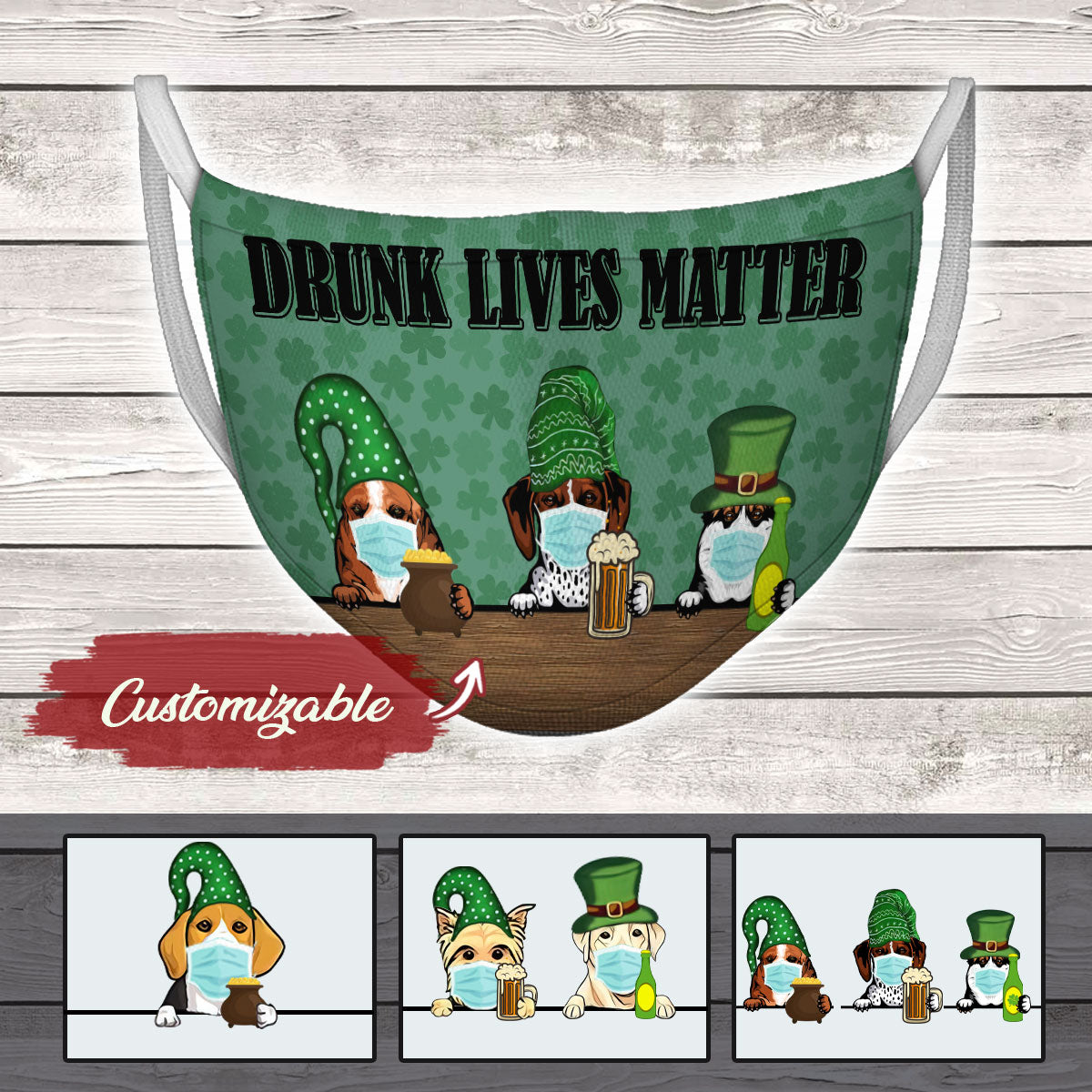 Customized Face Mask Dog Funny Saint Patrick Day
