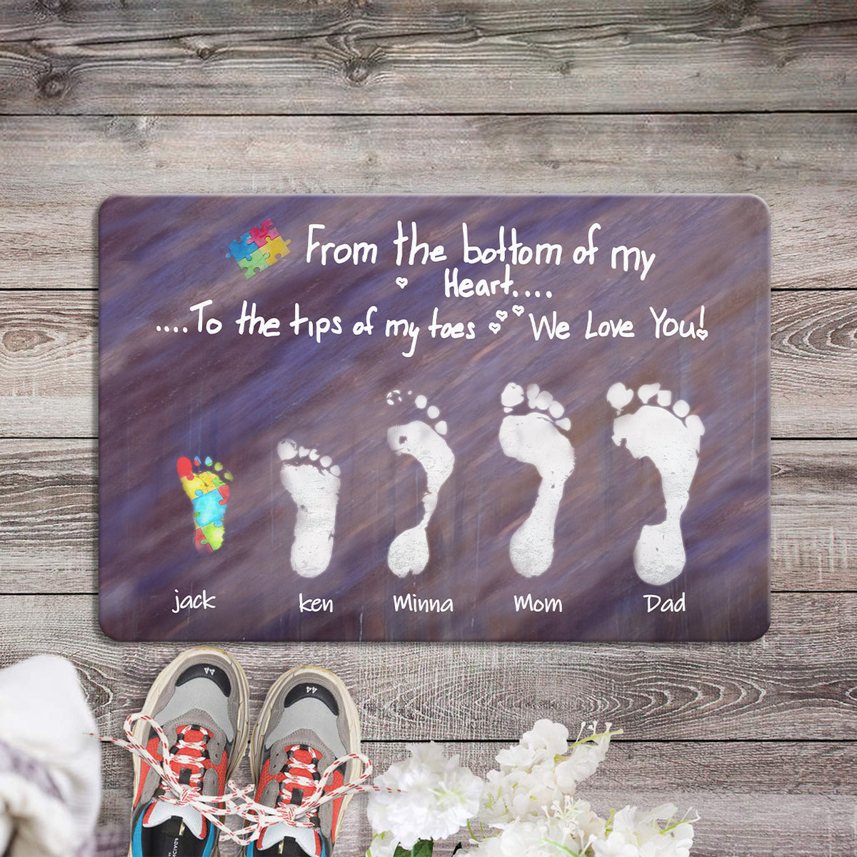 Personalized From The Bottom of My Heart To the tips of my toes We love you Autism Doormat
