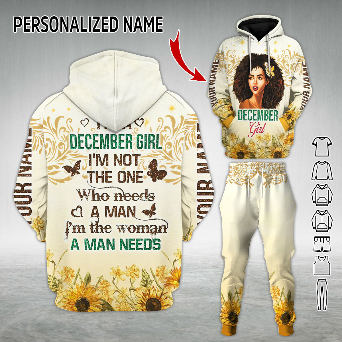 Personalized Tracksuit December Girl I'm The Woman A Man Needs All Over Printed