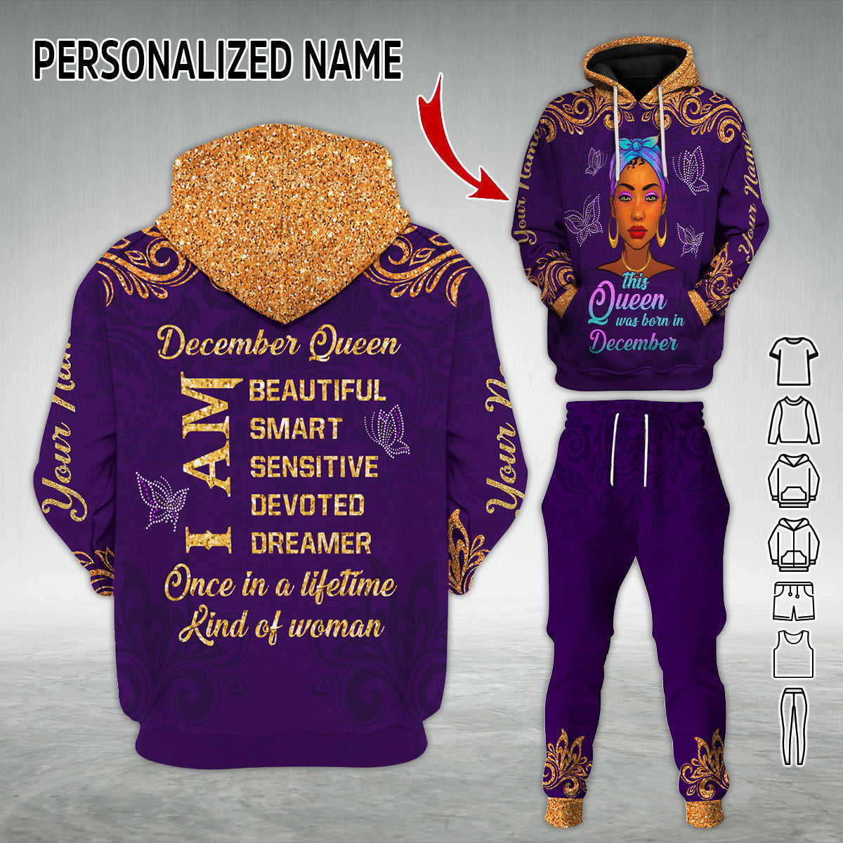 Personalized Tracksuit December Queen All Over Printed