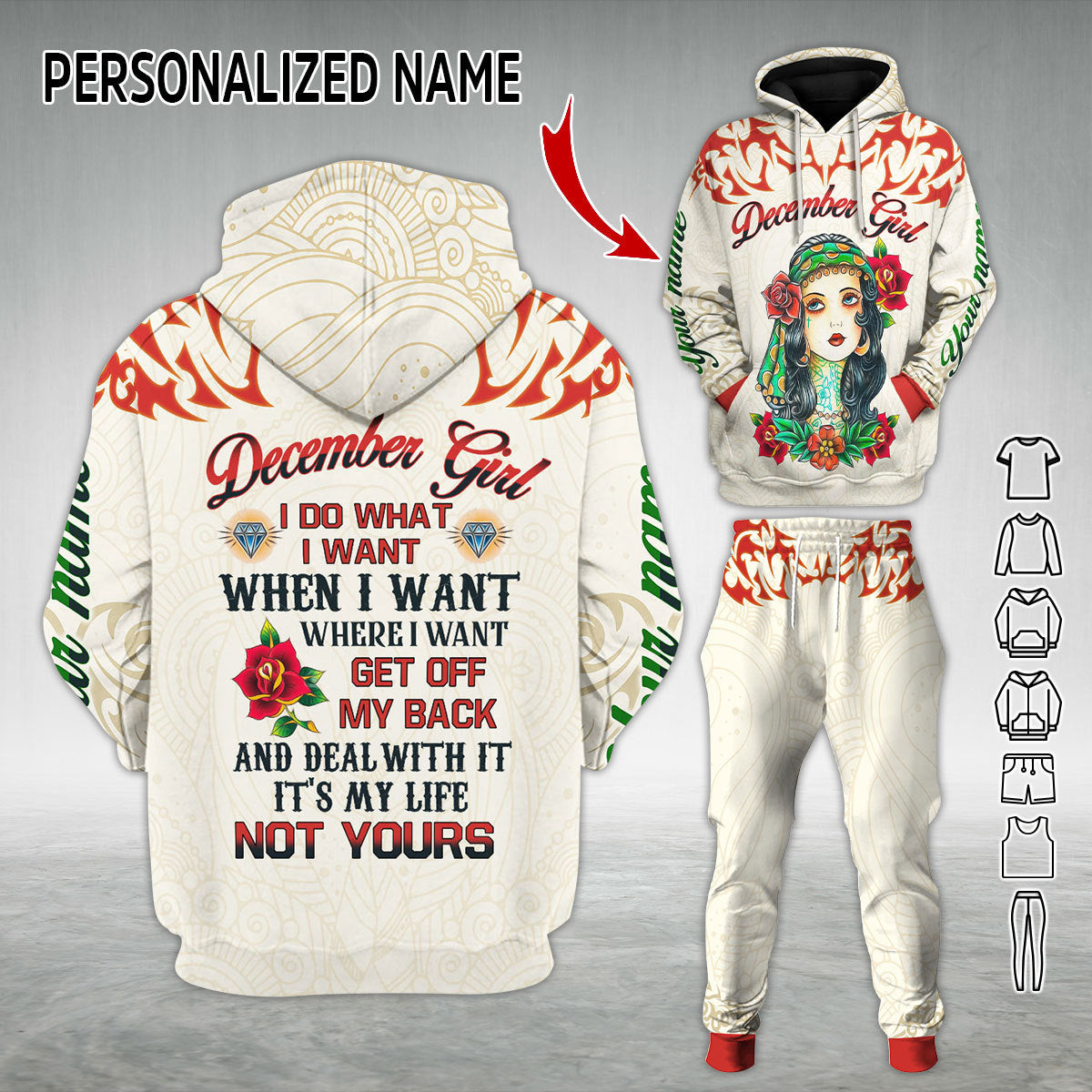 Personalized Tracksuit December Girl All Over Printed