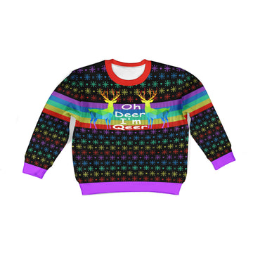 Customspig Kid Christmas Sweater Oh Deer I'm Qeer LGBT 3D Apparel
