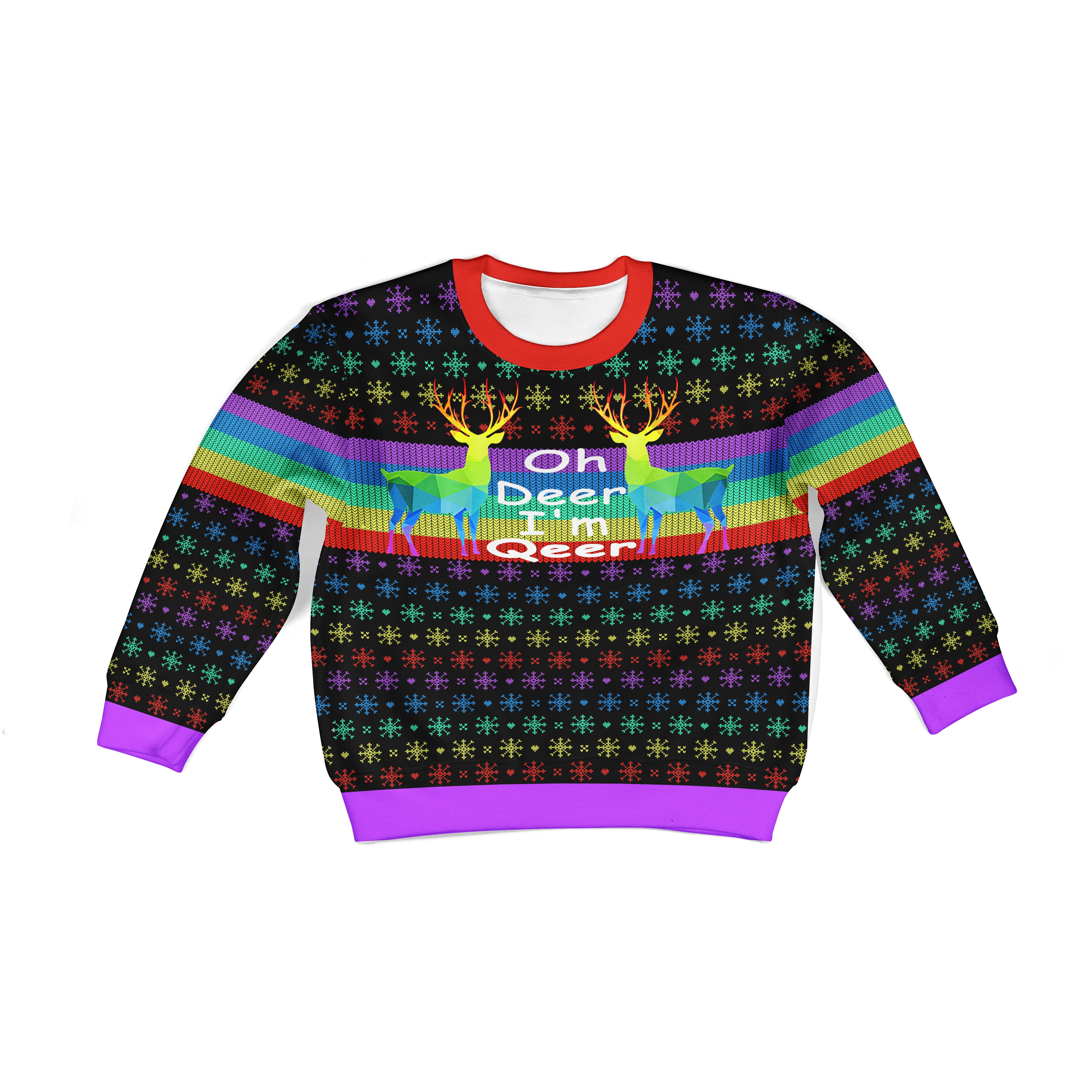 Customspig Kid Christmas Sweater Oh Deer I'm Qeer LGBT 3D Apparel