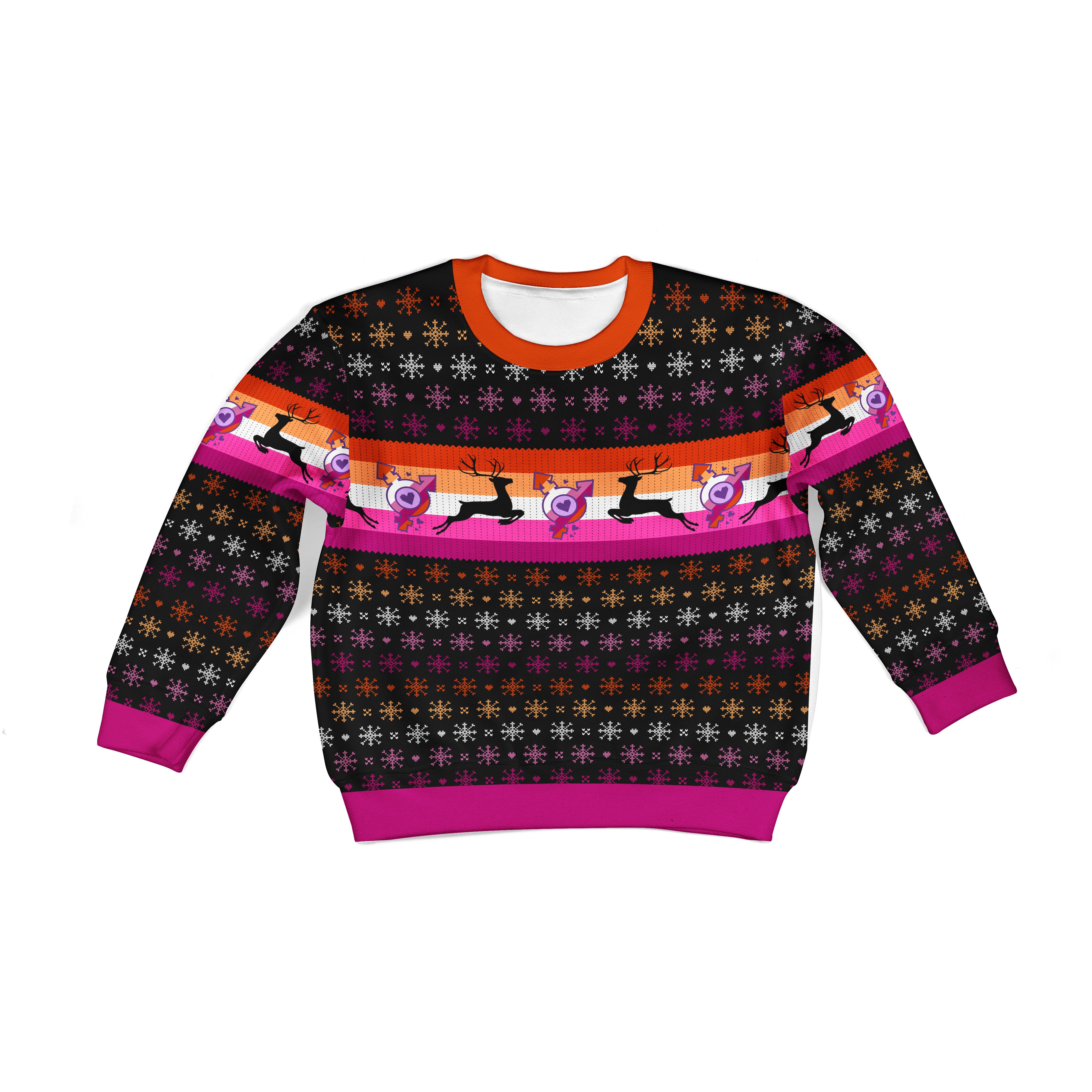 Customspig Kid Christmas Sweater Lesbian Flag 3D Apparel