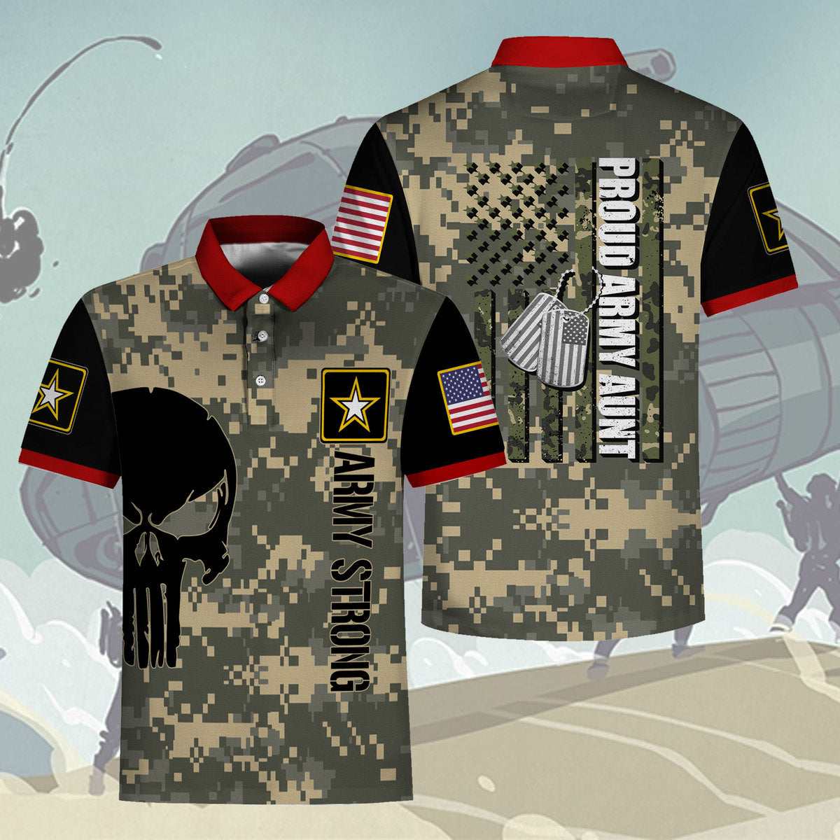 Customspig Polo Shirt US Army Proud Army Aunt American Flag Veteran 3D Apparel